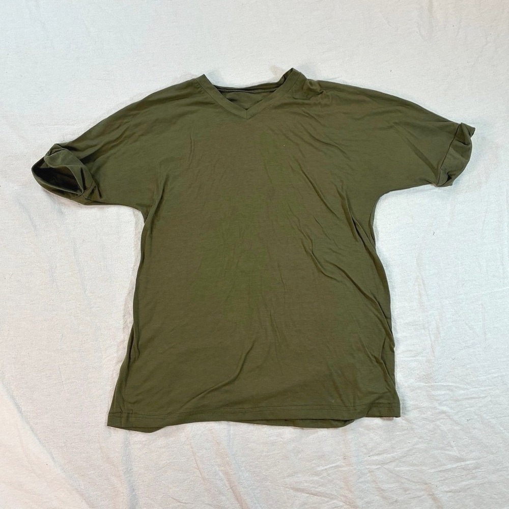 Unbranded Mens Basic V-Neck T-Shirt Large Olive Green Short Sleeve Tee G7